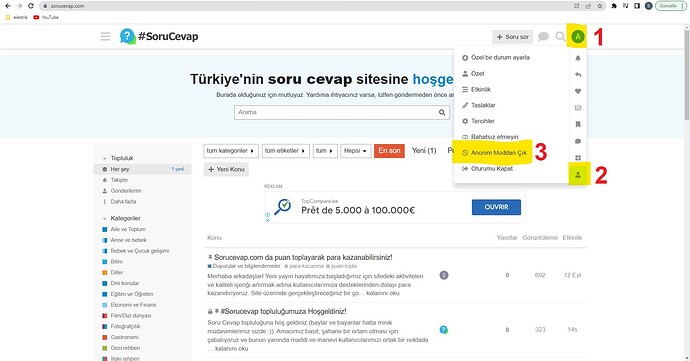 sorucevap.com hesabınızı anonim moddan çıkararak gerçek hesabınıza geçiş yapma